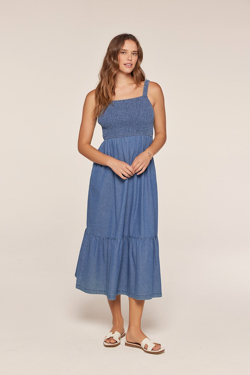 Denim Spaghetti Strap Smocking Dress