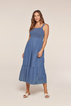 Denim Spaghetti Strap Smocking Dress