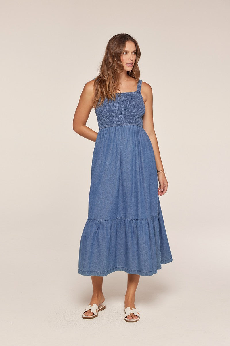 Denim Spaghetti Strap Smocking Dress