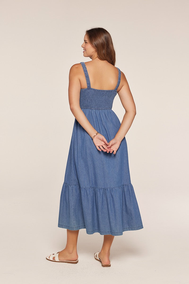 Denim Spaghetti Strap Smocking Dress