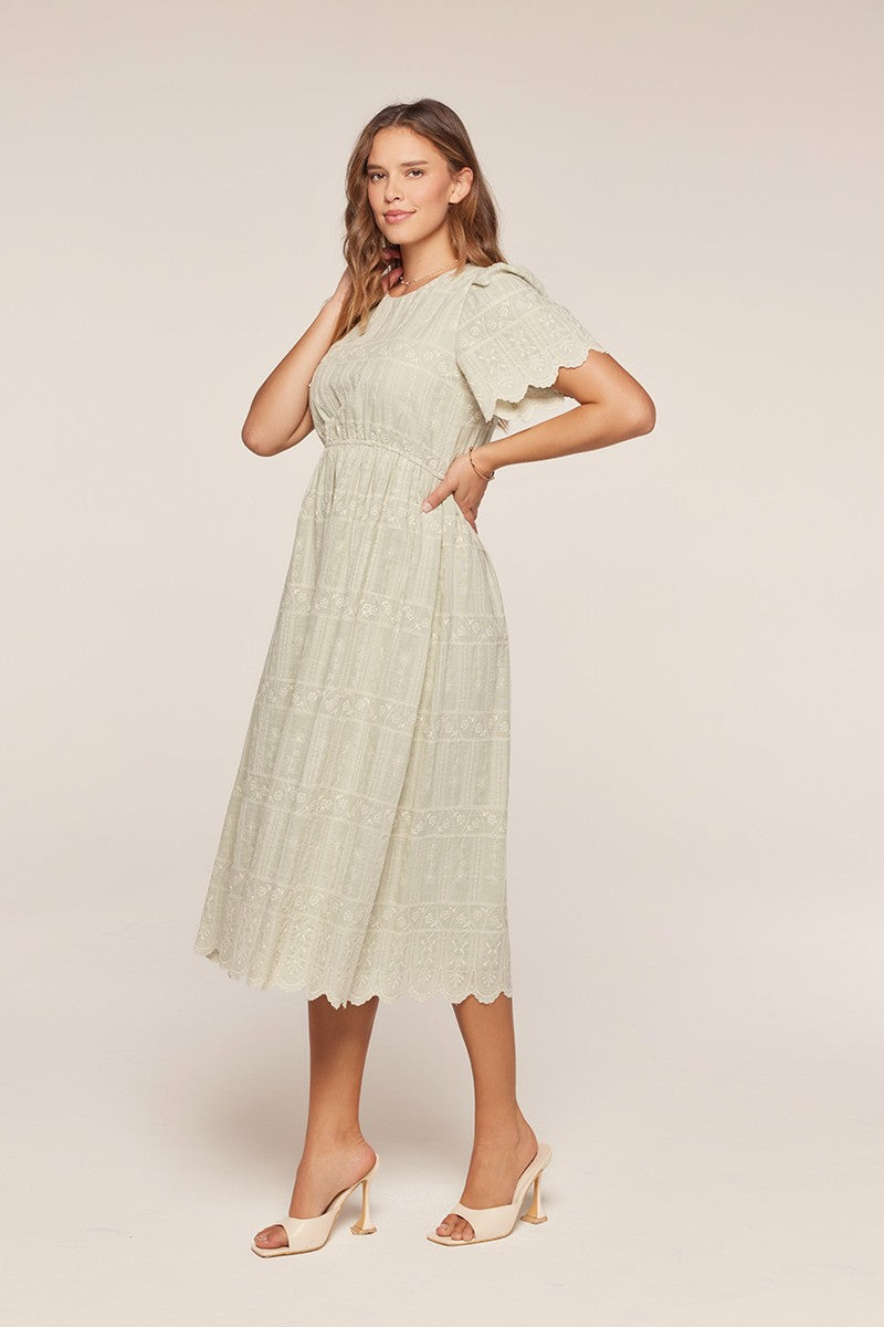 Embroidered Sage Dress