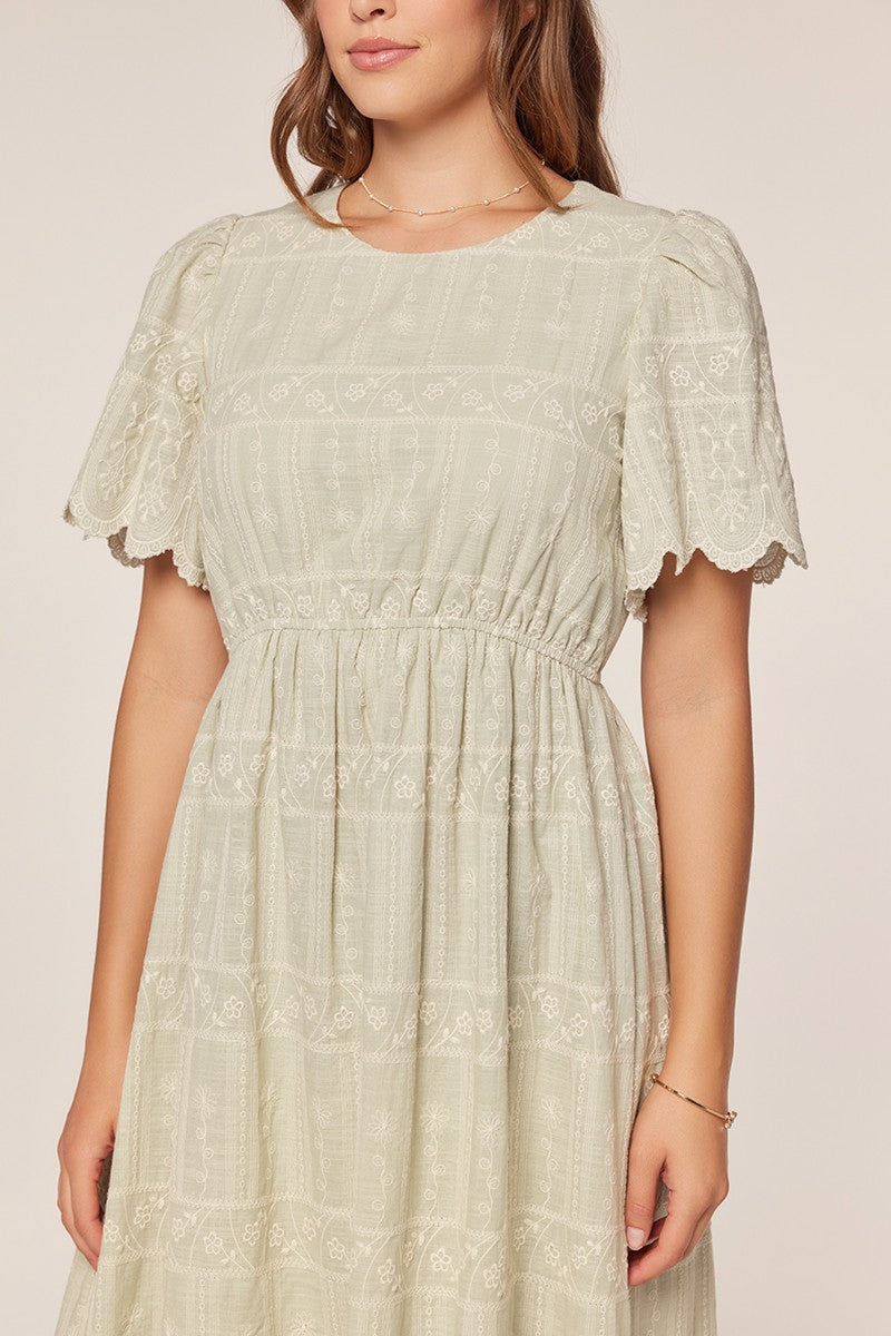 Embroidered Sage Dress