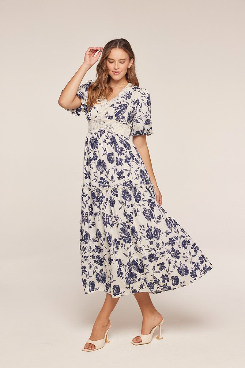 Plus Size Mid Length Sleeve Floral Dress