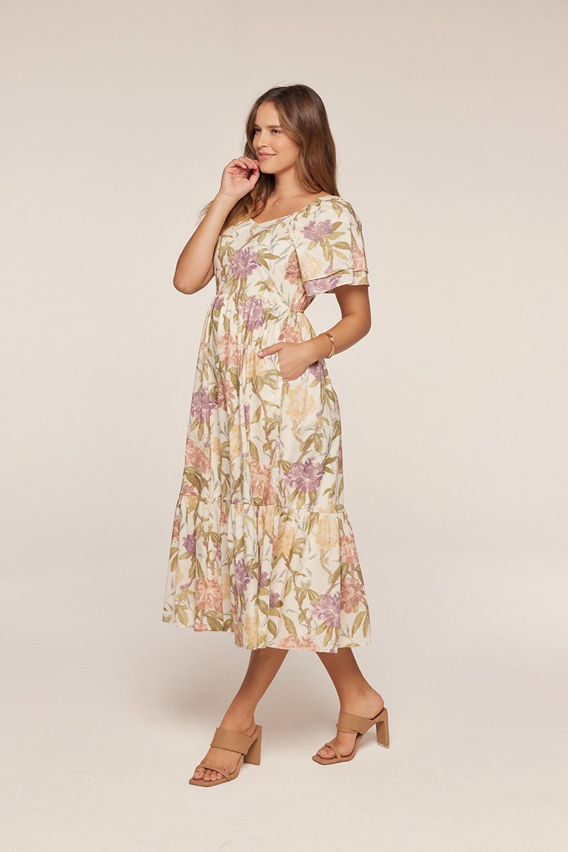 Mid Sleeve Floral Maxi Dress