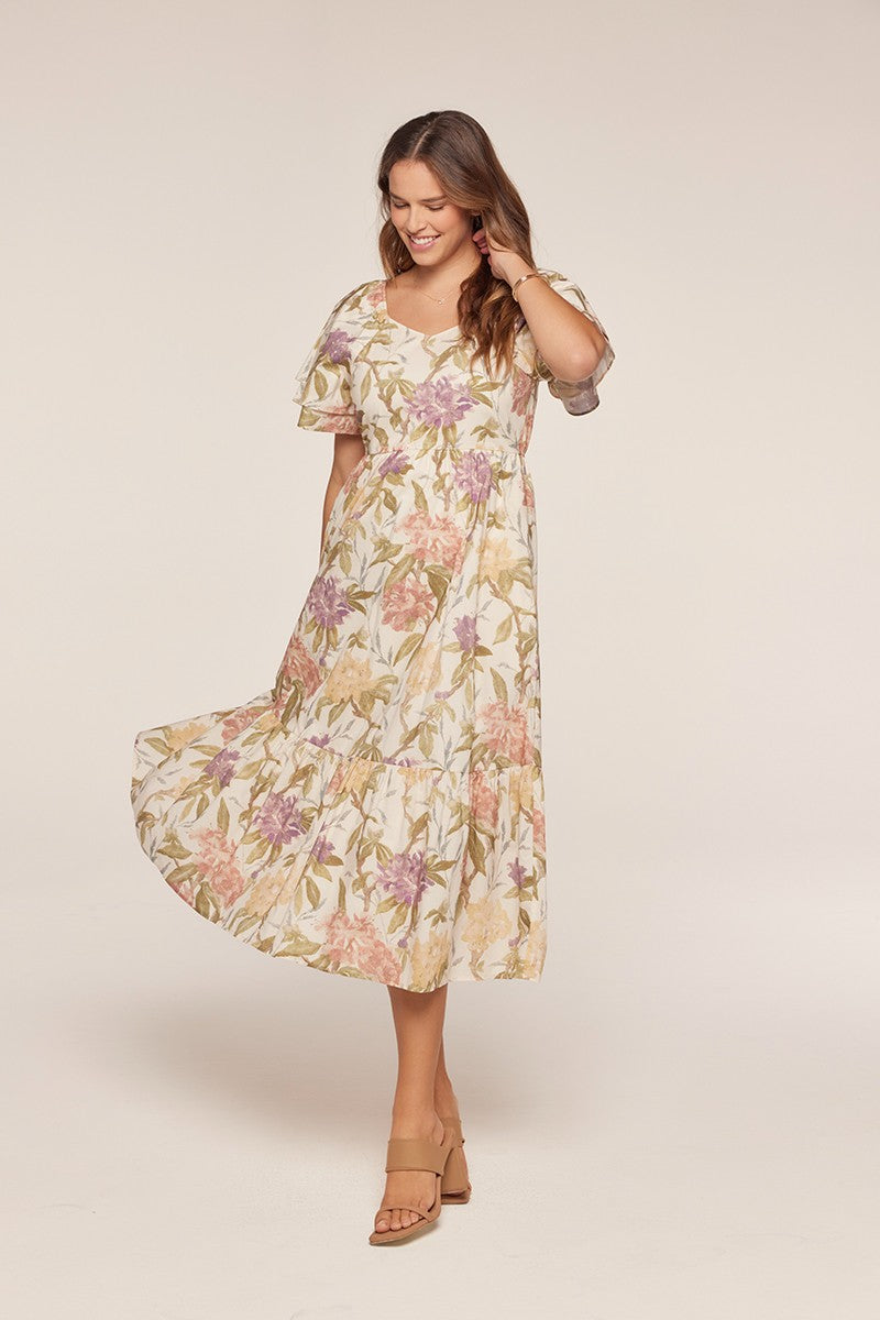 Mid Sleeve Floral Maxi Dress