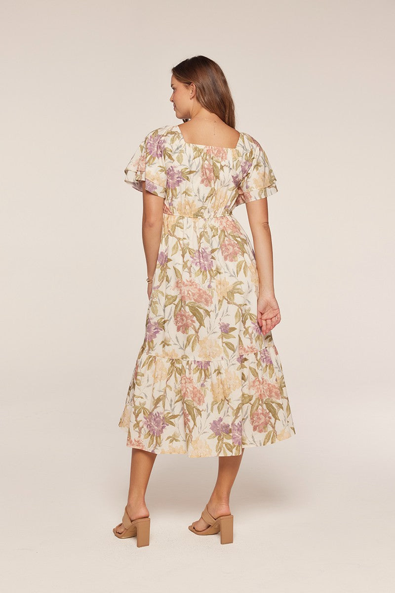 Mid Sleeve Floral Maxi Dress