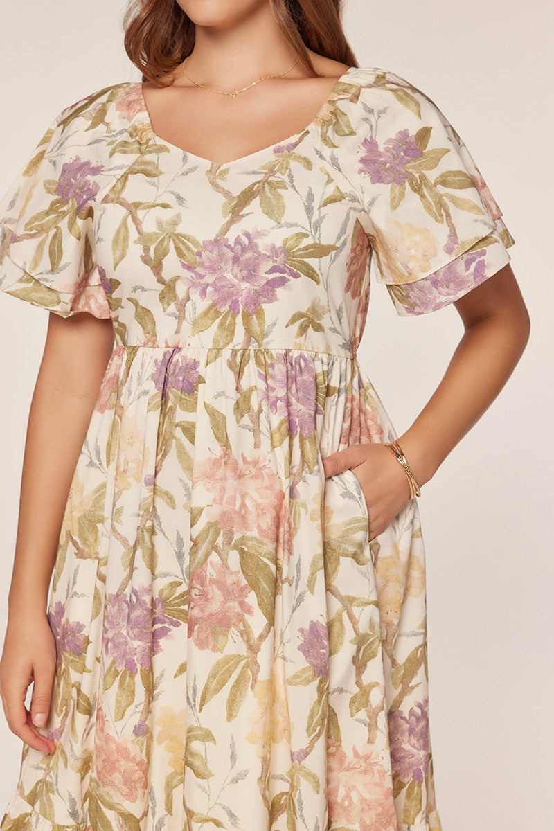 Mid Sleeve Floral Maxi Dress