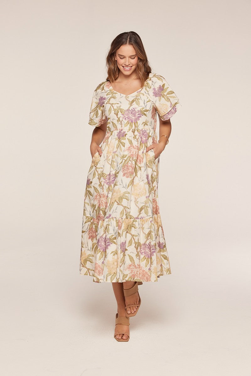 Mid Sleeve Floral Maxi Dress