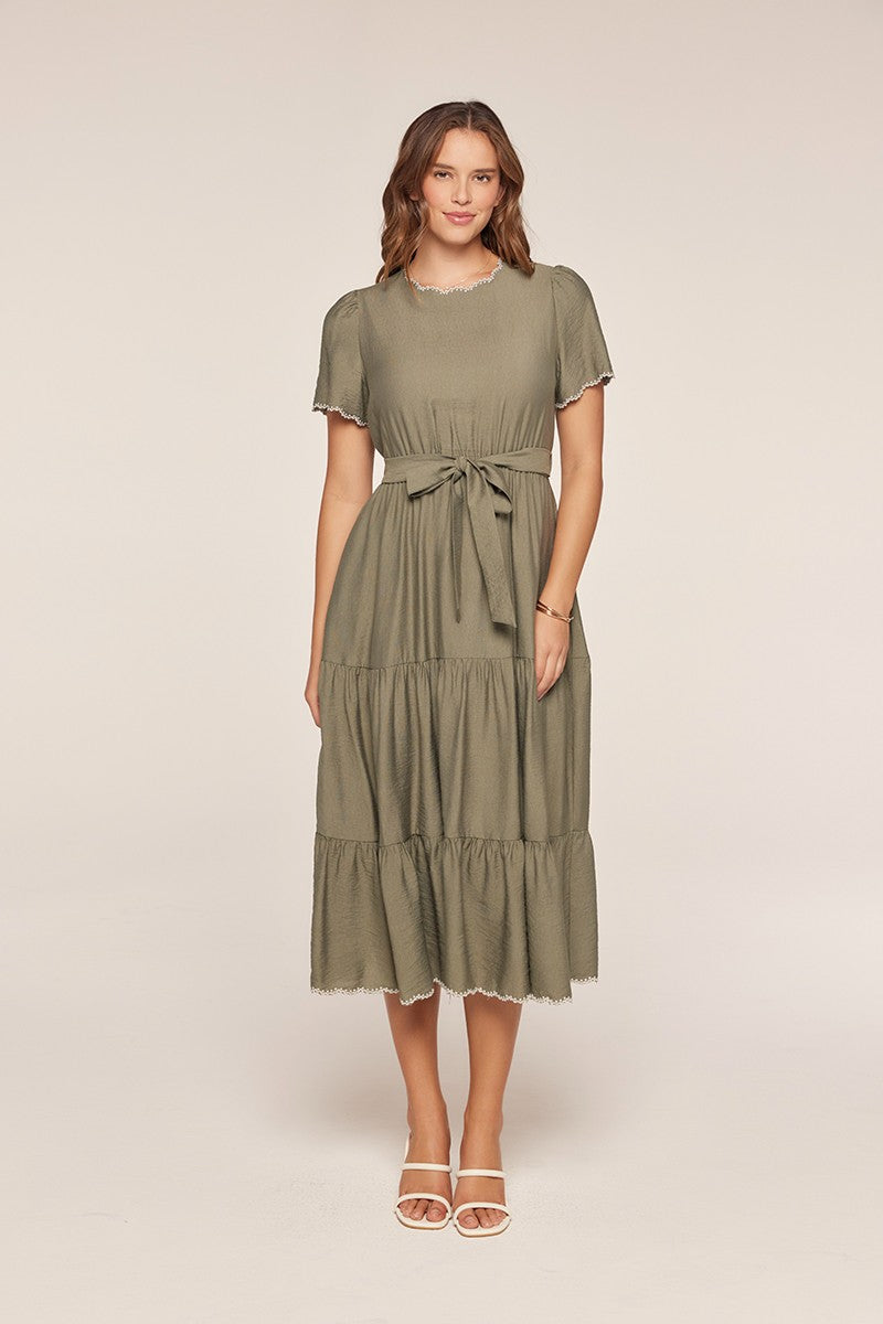Embroidered Detail Tiered Dress