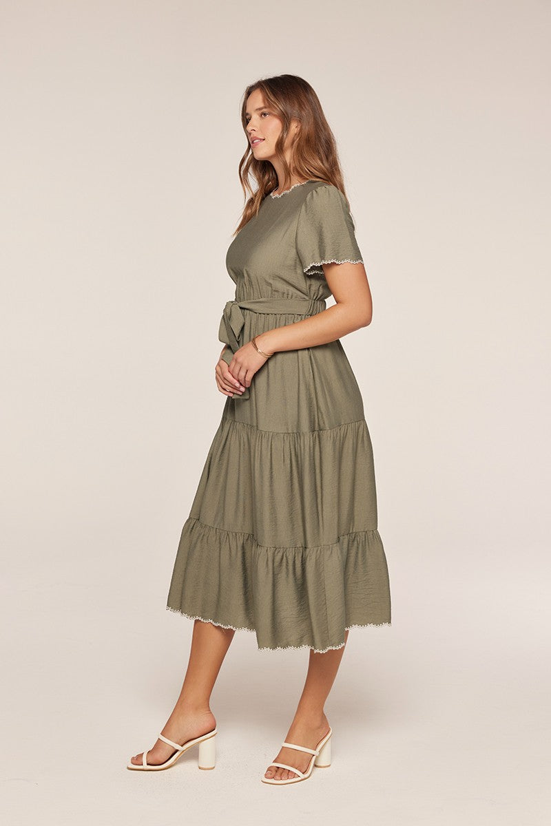 Embroidered Detail Tiered Dress
