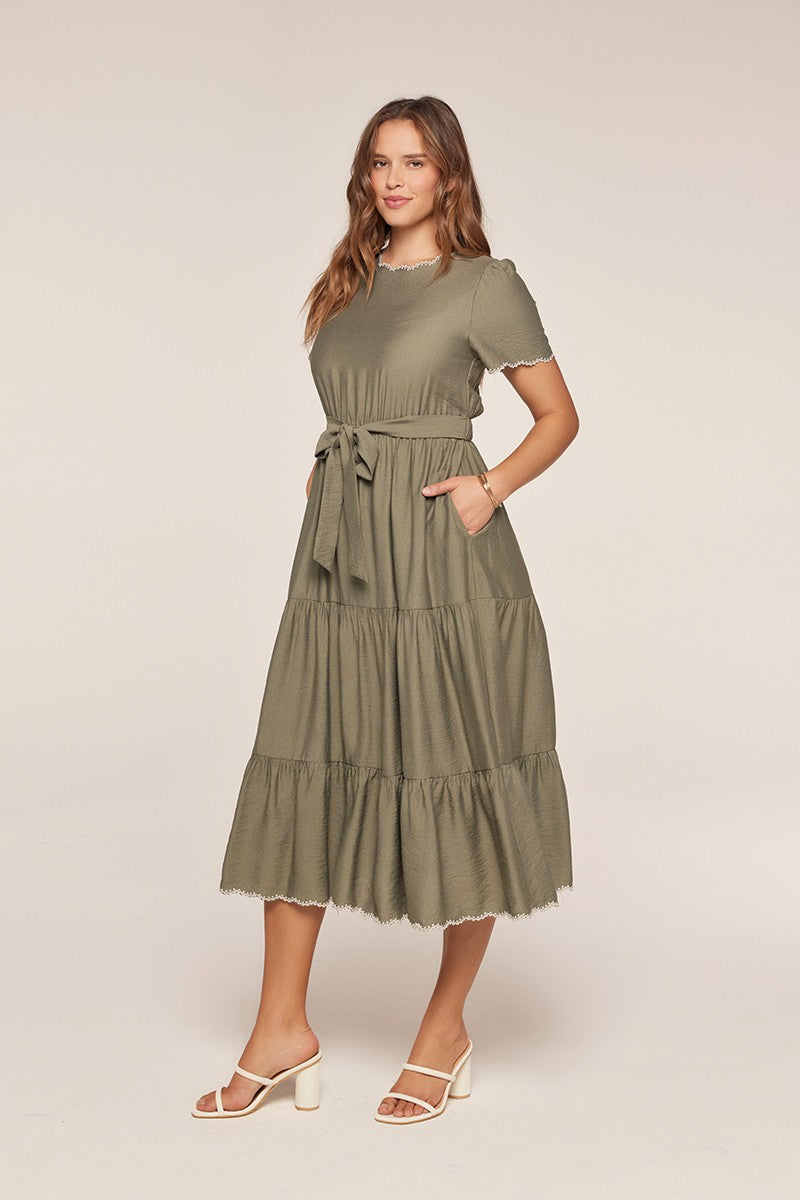 Embroidered Detail Tiered Dress