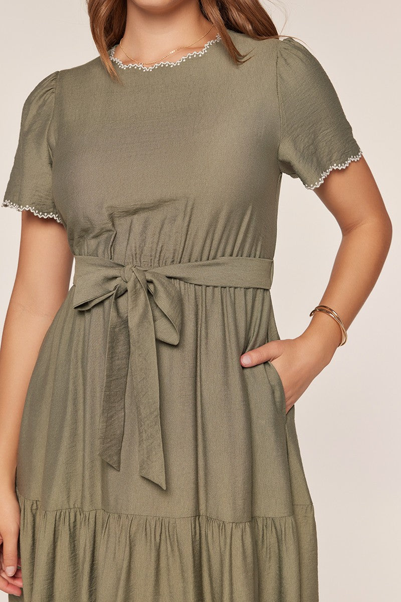 Embroidered Detail Tiered Dress