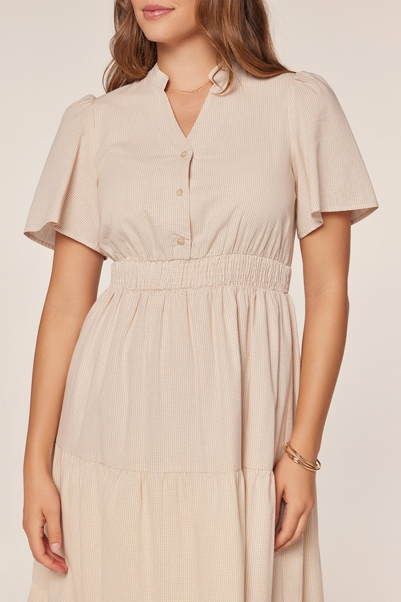 Button Up Gingham Midi Dress