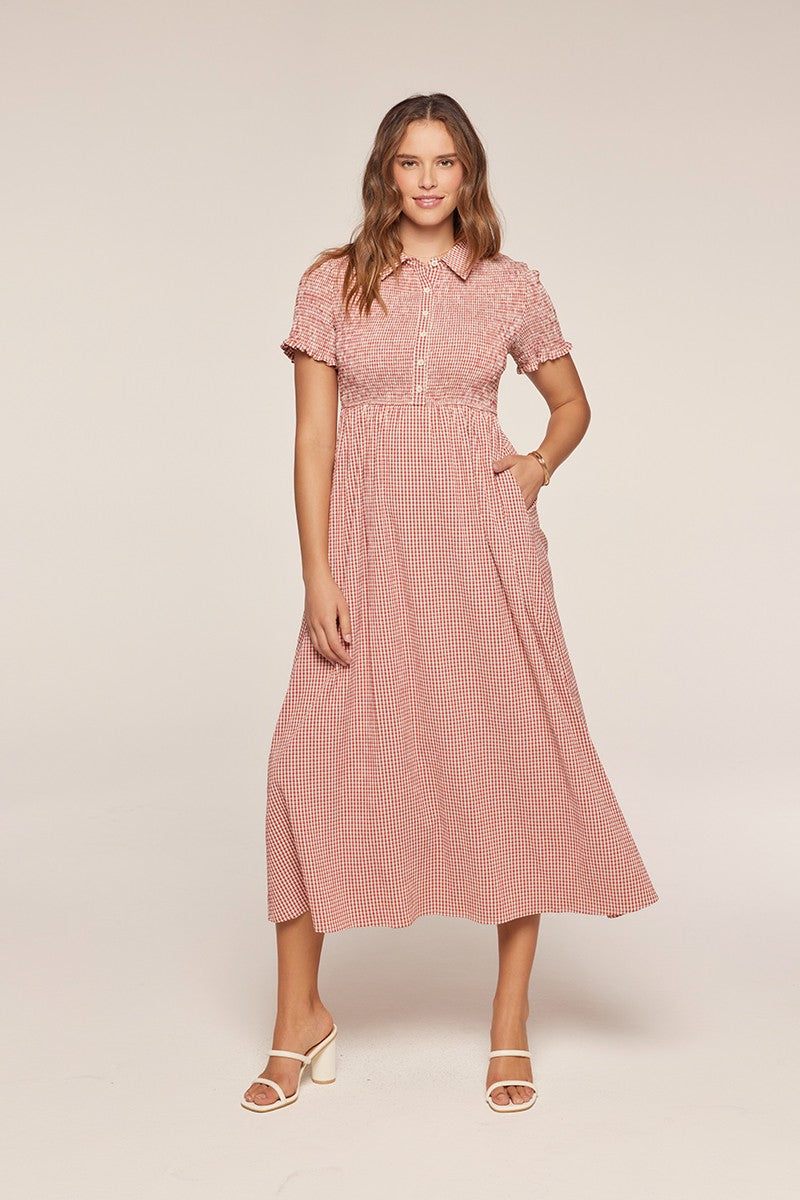 Plus Size Smocked Detail Gingham Dress