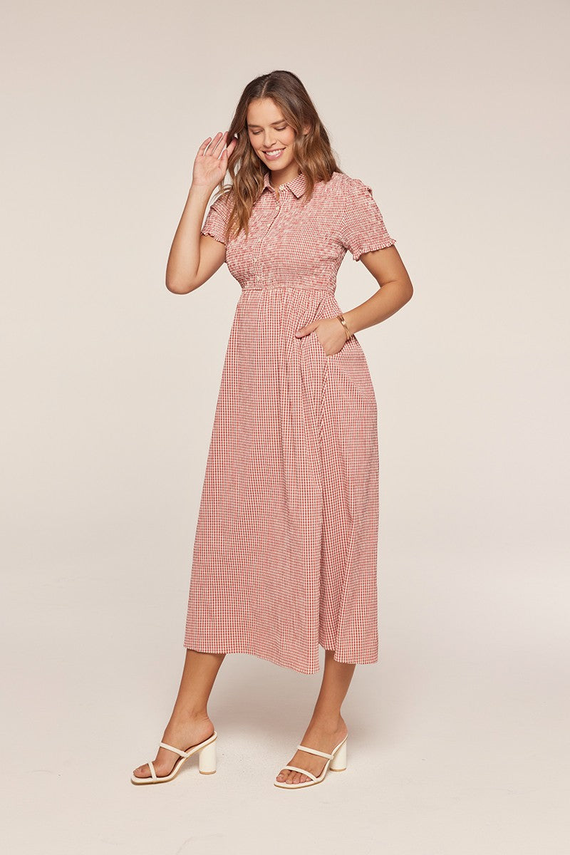 Plus Size Smocked Detail Gingham Dress