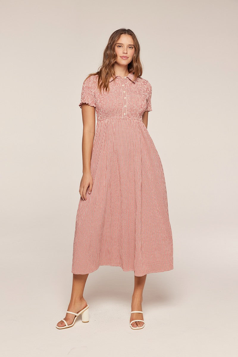 Smocked Detail Gingham Dress