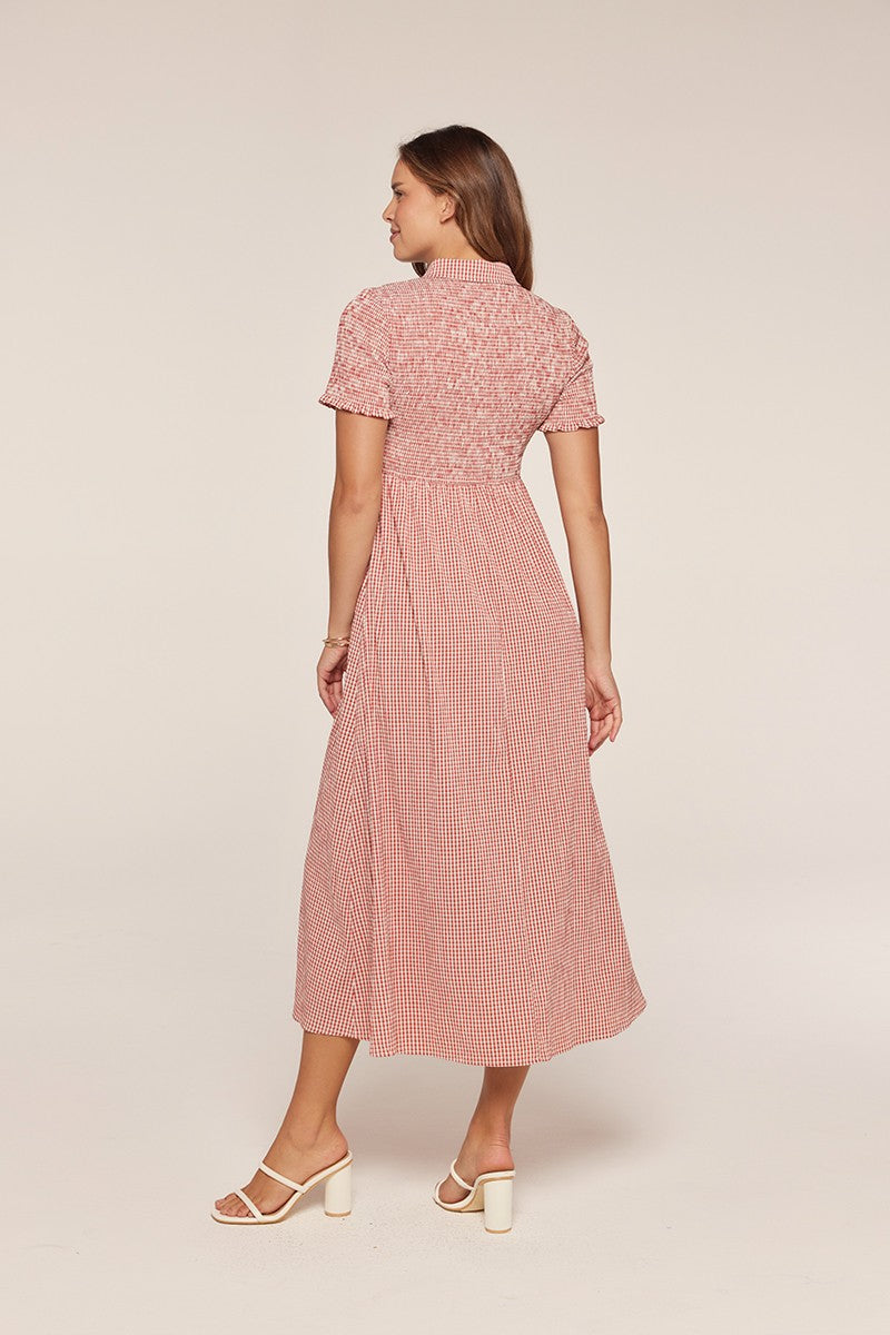 Smocked Detail Gingham Dress