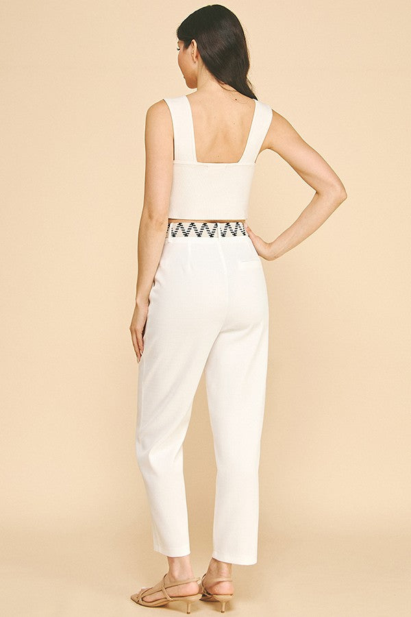 Tweed Braided Circle Belt Wide Leg Trousers