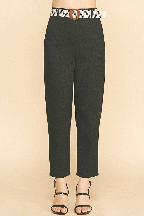 Tweed Braided Circle Belt Wide Leg Trousers