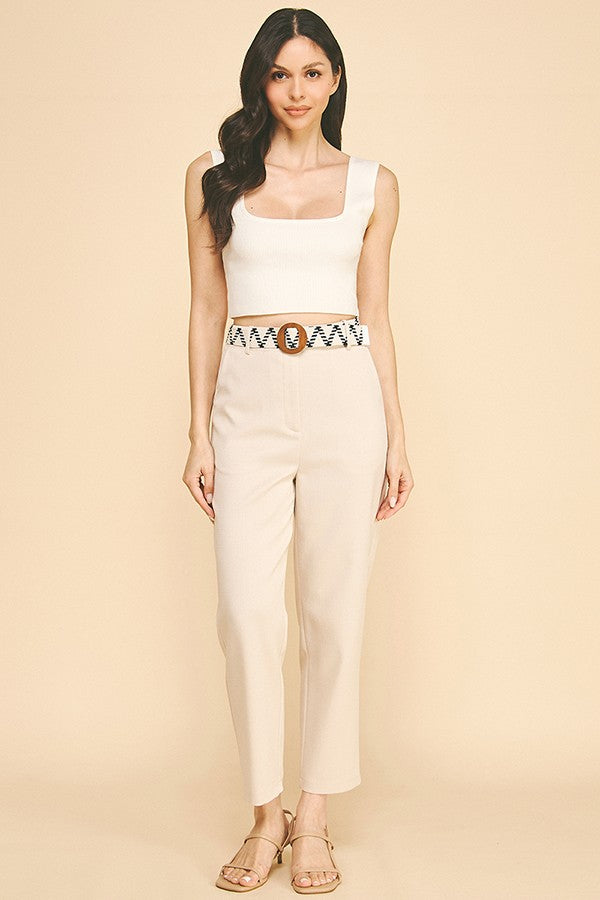 Tweed Braided Circle Belt Wide Leg Trousers