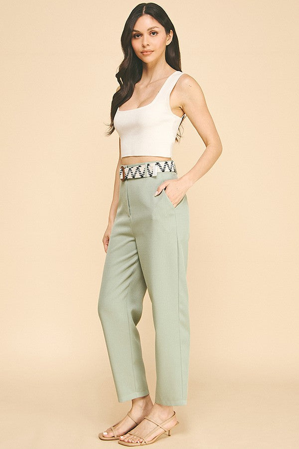 Tweed Braided Circle Belt Wide Leg Trousers