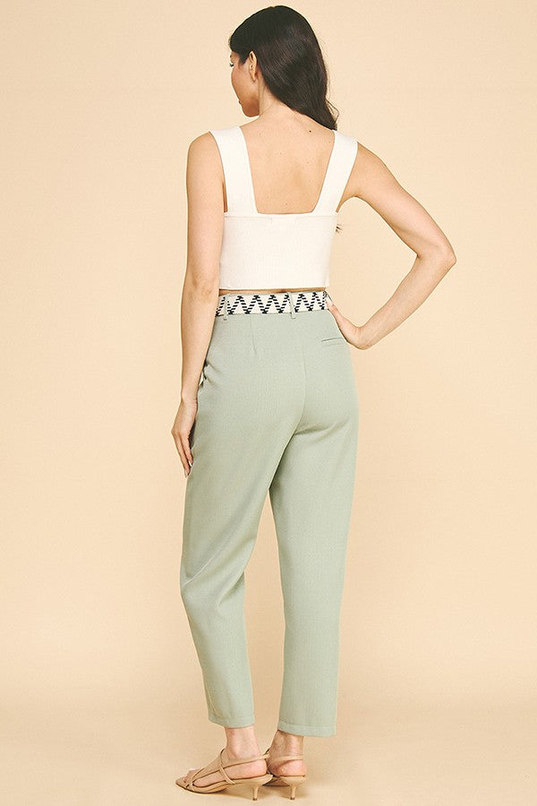 Tweed Braided Circle Belt Wide Leg Trousers