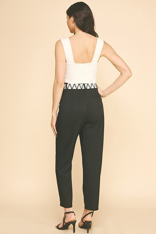 Tweed Braided Circle Belt Wide Leg Trousers