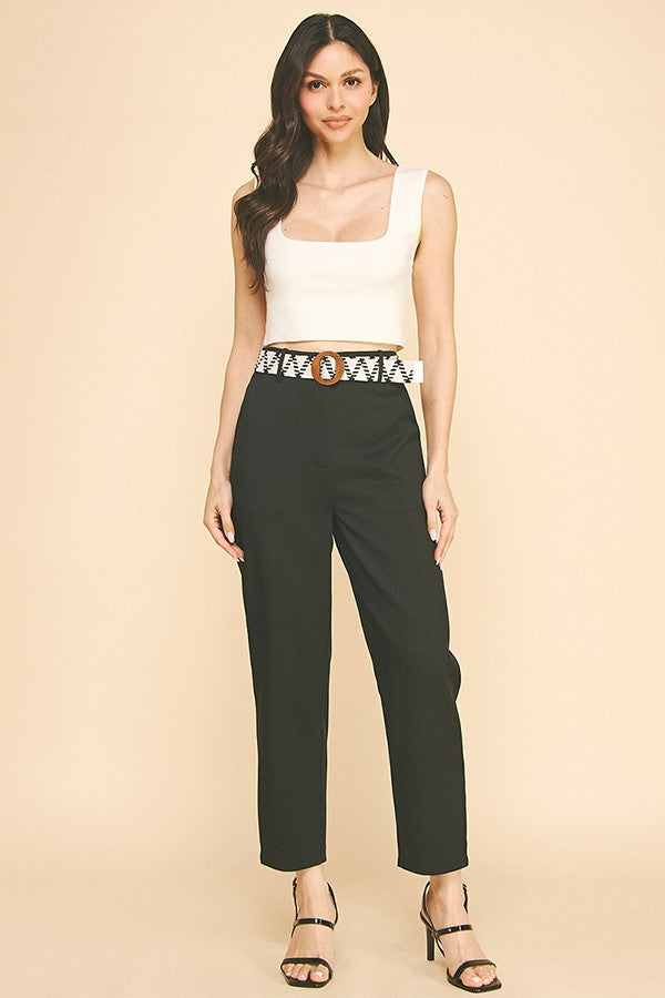 Tweed Braided Circle Belt Wide Leg Trousers