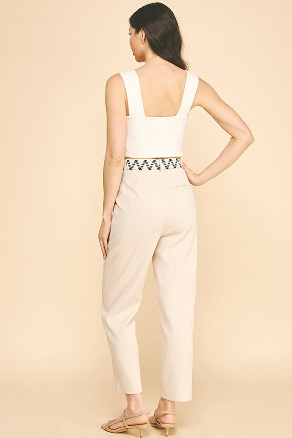 Tweed Braided Circle Belt Wide Leg Trousers