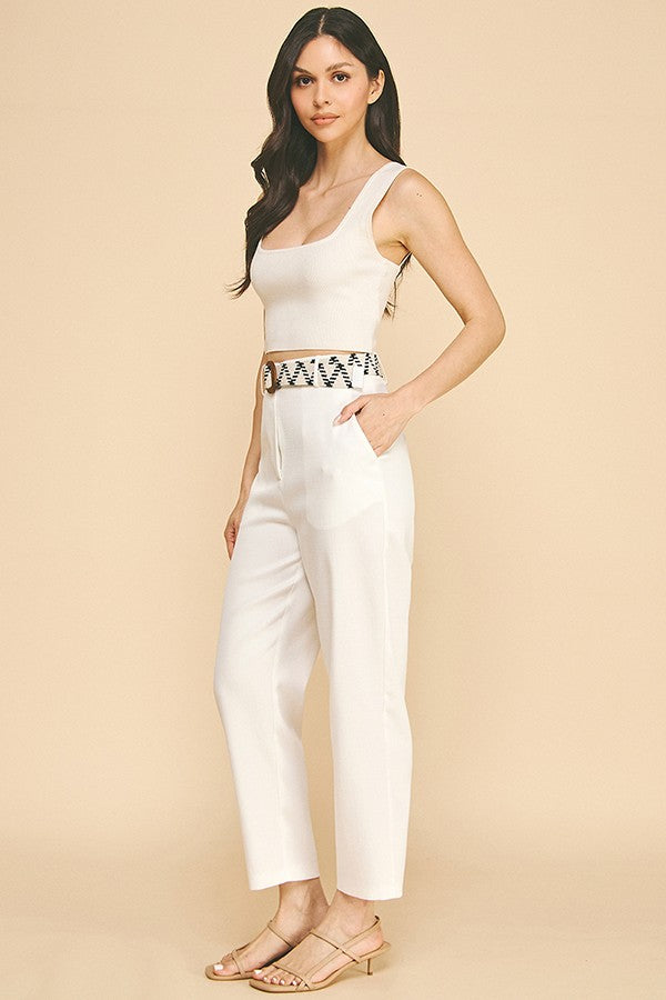 Tweed Braided Circle Belt Wide Leg Trousers