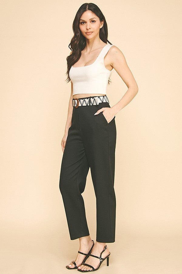 Tweed Braided Circle Belt Wide Leg Trousers