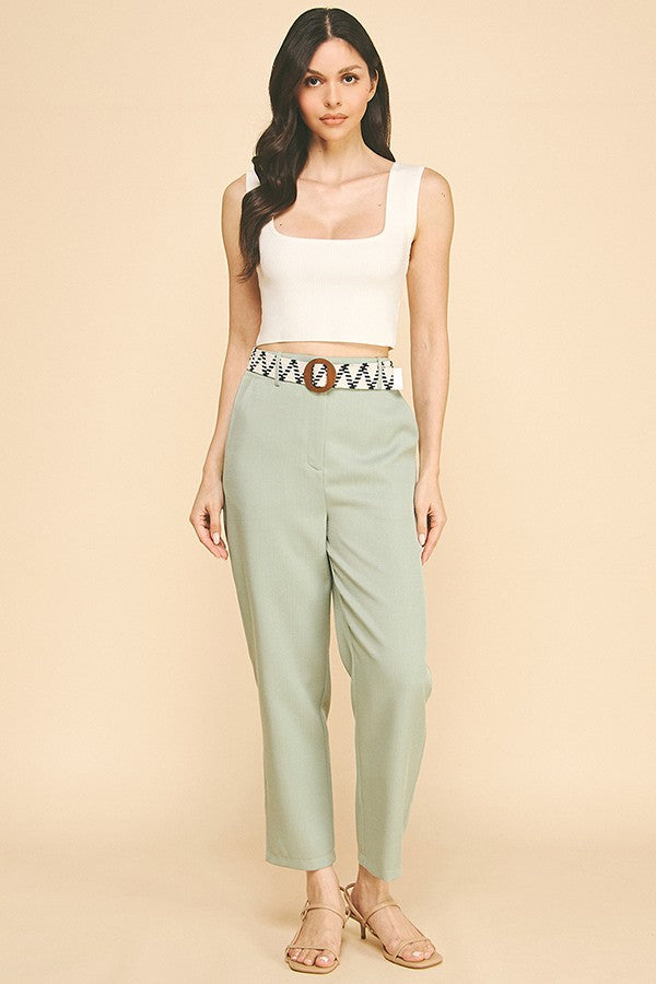 Tweed Braided Circle Belt Wide Leg Trousers