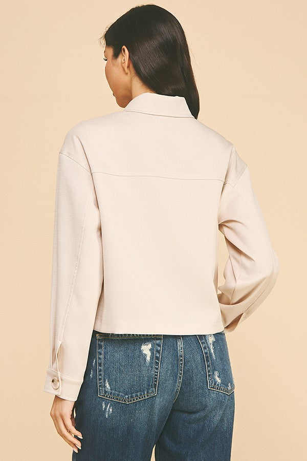 Tweed Cropped Oversized Patch Shacket