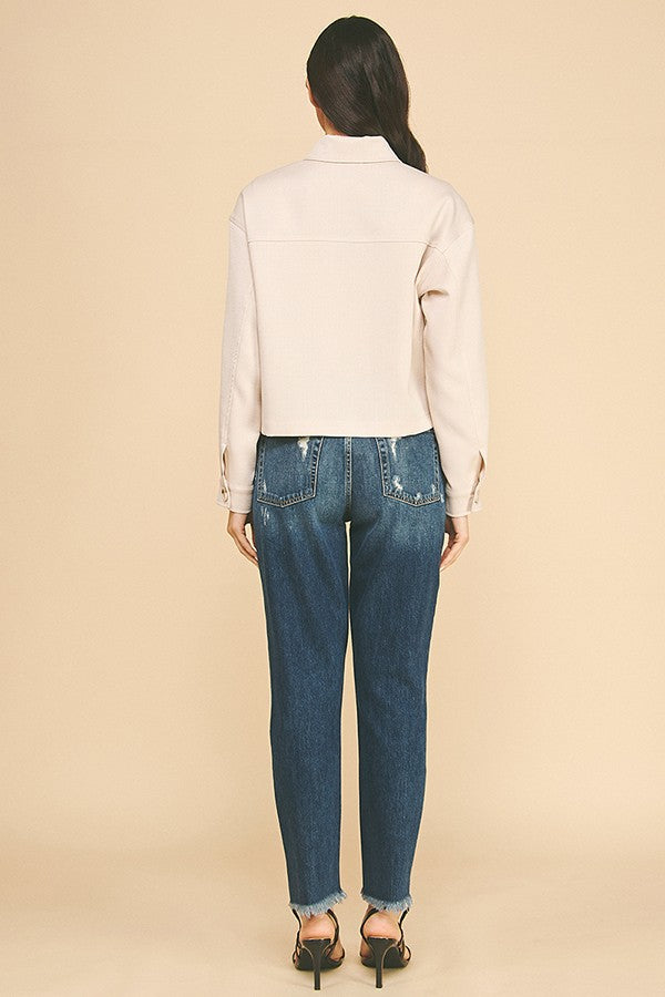 Tweed Cropped Oversized Patch Shacket