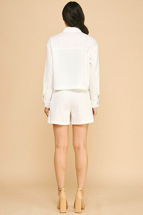 Tweed Cropped Oversized Patch Shacket