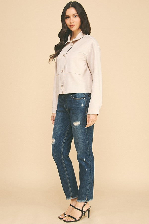Tweed Cropped Oversized Patch Shacket