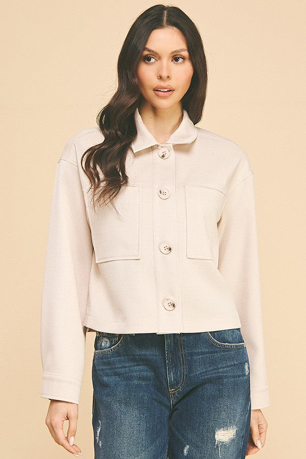 Tweed Cropped Oversized Patch Shacket