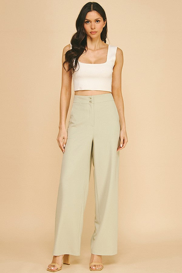 Twill Wide Leg Elastic Fit Waist Trousers