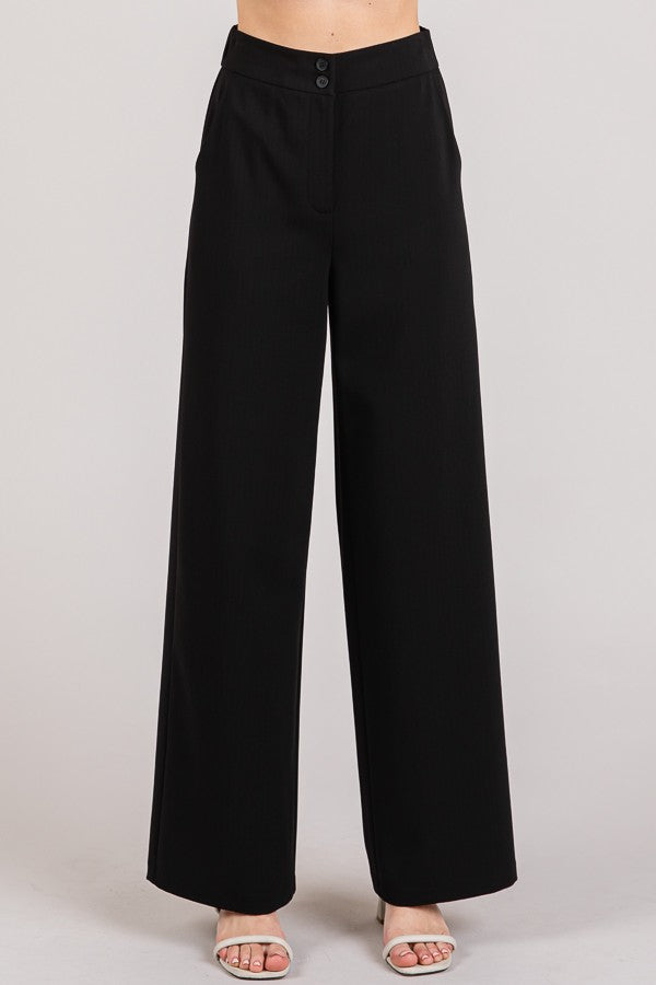 Twill Wide Leg Elastic Fit Waist Trousers