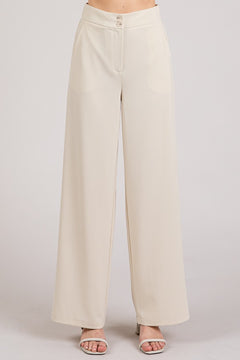 Twill Wide Leg Elastic Fit Waist Trousers