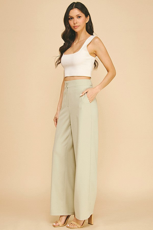 Twill Wide Leg Elastic Fit Waist Trousers