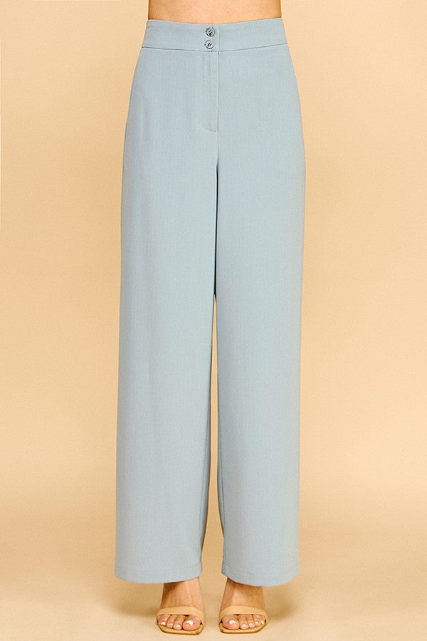Twill Wide Leg Elastic Fit Waist Trousers