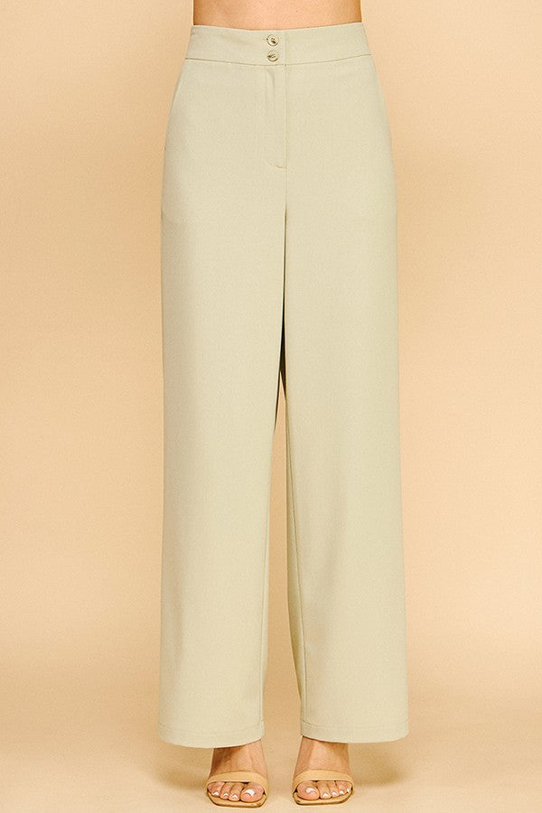 Twill Wide Leg Elastic Fit Waist Trousers