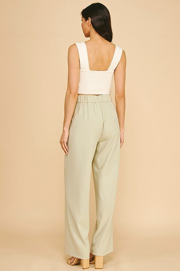 Twill Wide Leg Elastic Fit Waist Trousers