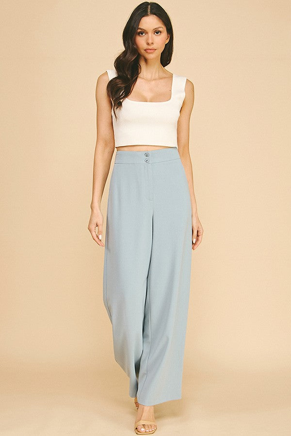 Twill Wide Leg Elastic Fit Waist Trousers