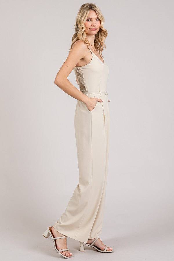 Twill Belted Smock Back Cami Jumpsuit