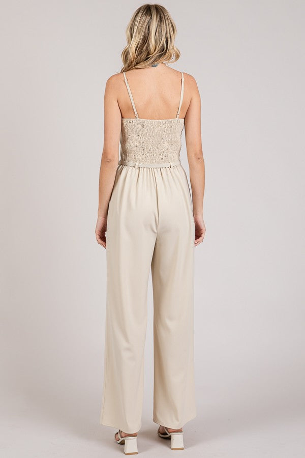 Twill Belted Smock Back Cami Jumpsuit