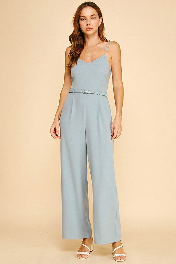 Twill Belted Smock Back Cami Jumpsuit