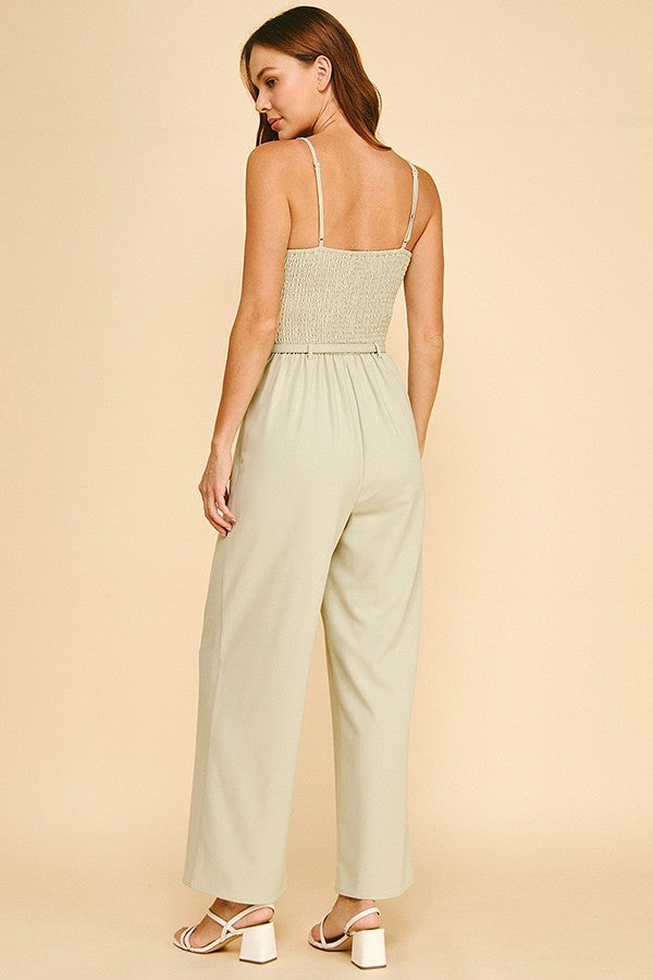 Twill Belted Smock Back Cami Jumpsuit