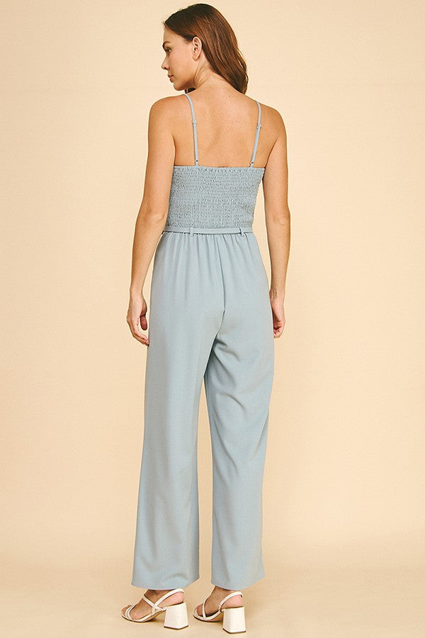 Twill Belted Smock Back Cami Jumpsuit